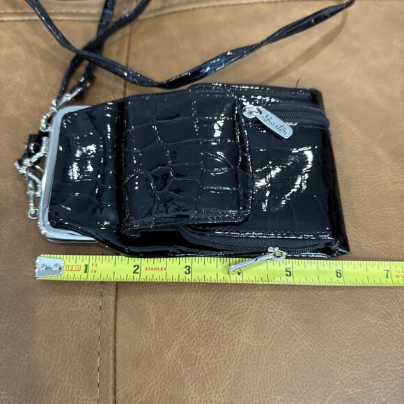 Small Black Buxton Crossbody With Gunmetal Hardware Kisslock Wallet Crocodile - Picture 2 of 7